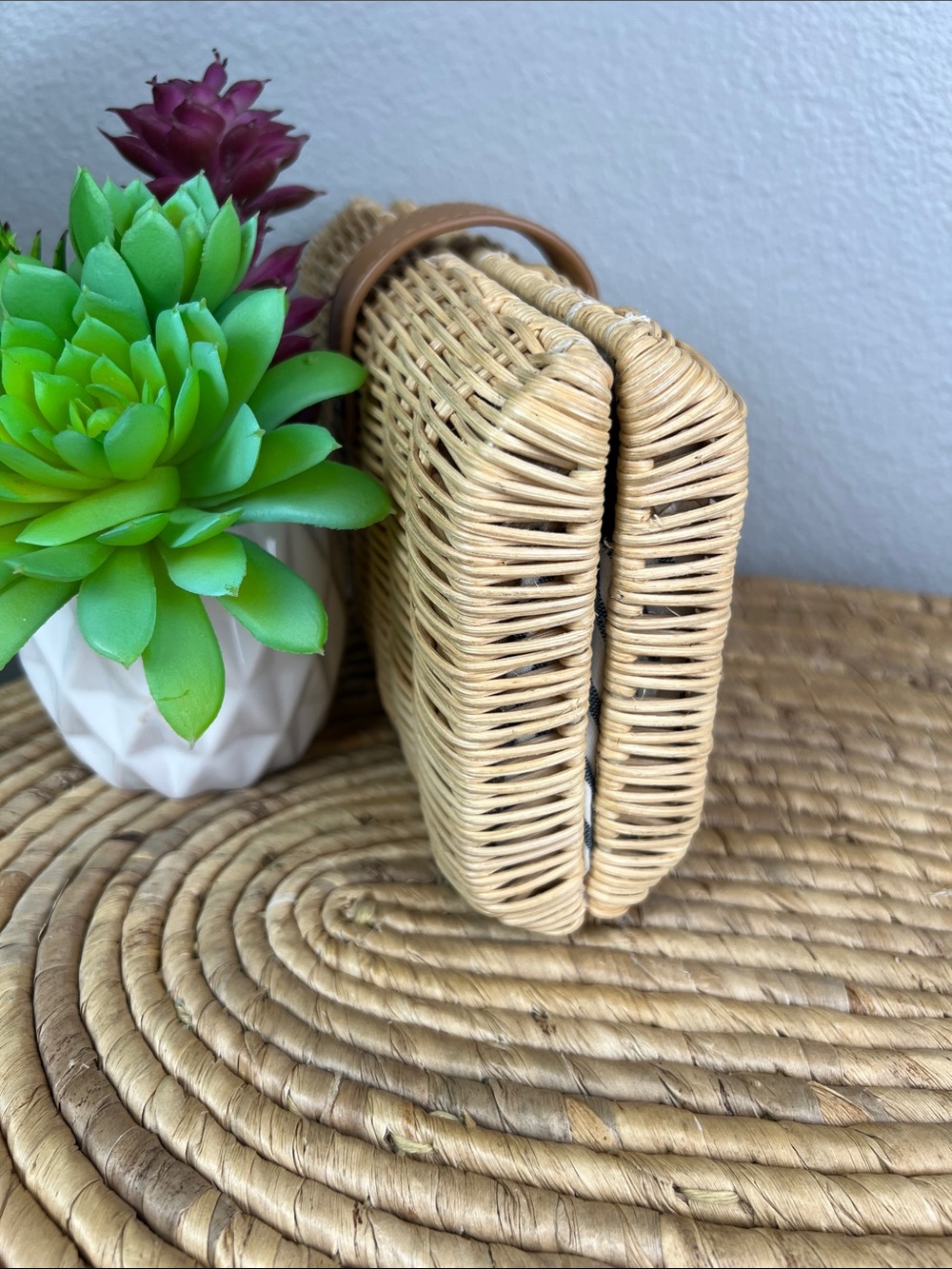 J. Crew Woven Straw Clutch with Tan Leather Trim Crossbody - Picture 4 of 8
